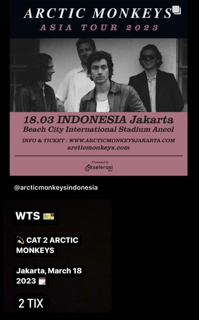 visheoux's tweet photo. WTS ticket Arctic Monkeys
CAT 2
( 2Tix)
harga miring dm aja!
#konser #infokonser #wts #wtb https://t.co/zCkReZjxX1