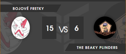 Disaster bout against a very strong <a href="/BojoveFretky/">Bojové Fretky</a> who played with us like a cat with its food. GGs and good luck for the remaining bouts of the cycle!
Javislop and <a href="/RixohbambinoGo/">RixohVGC</a> saved some points with two amazing wins, well done guys!