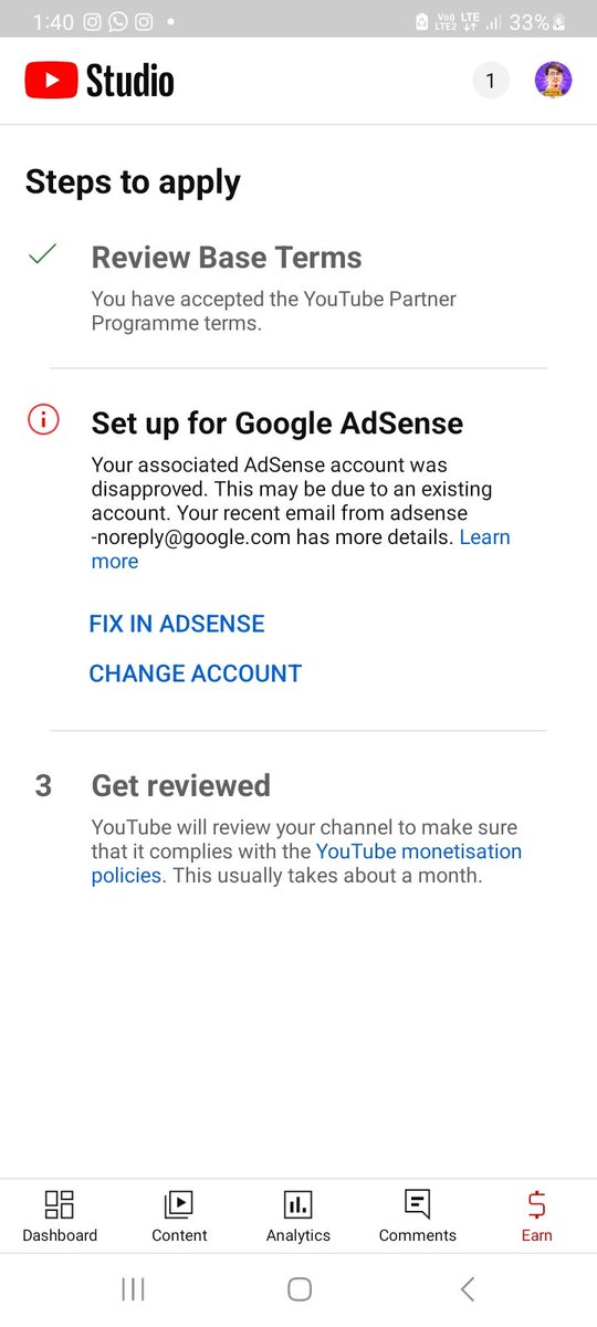 MdFaizz01's tweet photo. Dear @TeamYouTube @YouTubeIndia @YTCreatorsIndia I Completed  My All Milestones To Monetize  My Channel  &amp; After Reviewing I Add My Adsence  Account  And Allmost After 3 Days My Adsence  Account  Disapproved Then I Changed  My Account. Now Still In Progress After 48 Hr. Plz Solve https://t.co/cs8i84seHq