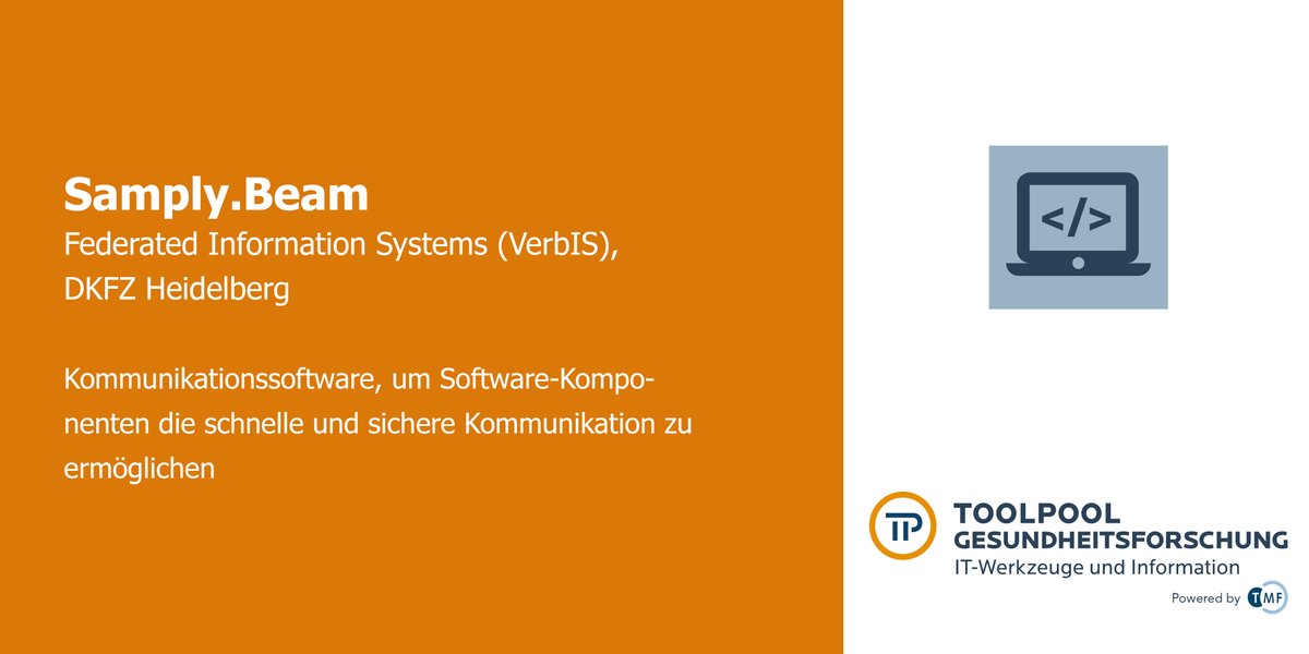 TMF_eV's tweet photo. Neues Produkt im TMF #ToolPool #Gesundheitsforschung: Samply.Beam. Die Kommunikationssoftware ermöglicht Software-Komponenten auch über Standortgrenzen und Firewalls hinweg eine schnelle und sichere Kommunikation.
➡️https://t.co/8ZhmViaBmB https://t.co/8ehm69yptT