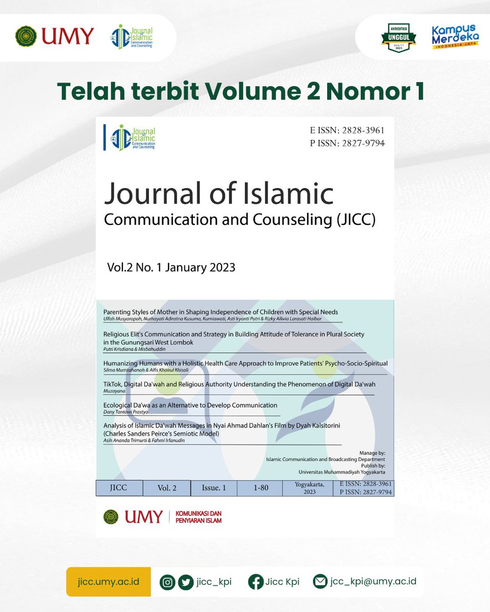 JiccKpi's tweet photo. We proudly present the International Journal of Islamic Communication and Counseling (JICC) Volume 2, No.1, January 2023
#jurnal #communication #couseling #university #article https://t.co/K03r7qrHQt
