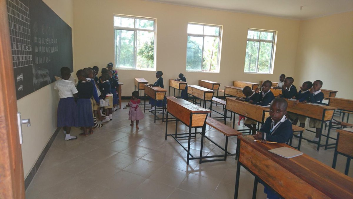 #Tukopamoja Chinese Embassy in TZ provided funds to Novath Rutageruka primary school of Kagera Region, for the renovation of classrooms & offices, and donated teaching & learning equipment after a wind disaster. Glad to see these kids in tidy classrooms.