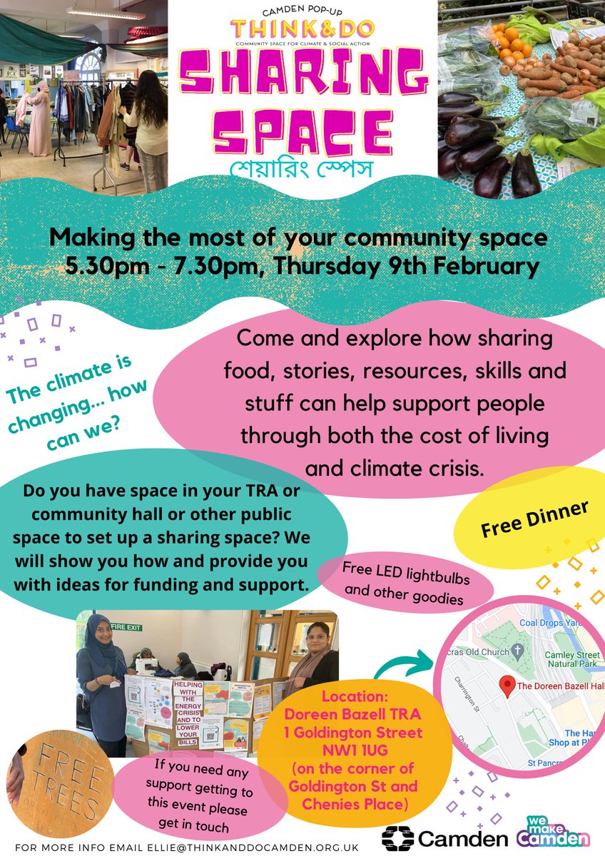 Want to set up your own Sharing Space and get physical (and poss financial) support? Join ⁦@ThinkDoCamden⁩ ⁦@CamdenCouncil⁩ this Thursday to find out how. Forget U—r Eats! Come n sample a yummy free supper cooked by r new Sharing Space Eats Camden chefs #WeMakeCamden