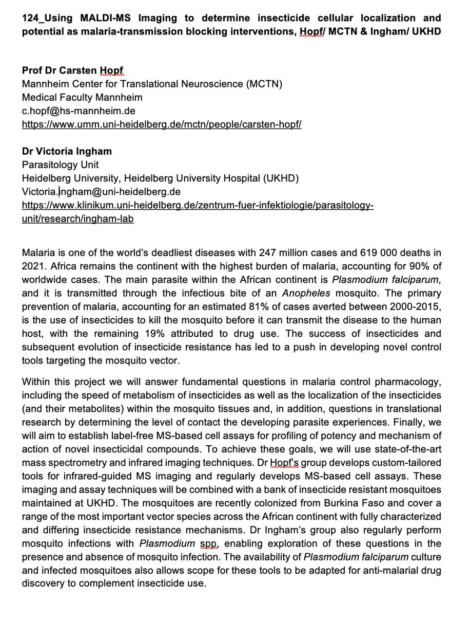 Applications open tomorrow for a competitive 2-year post-doctoral fellowship through Health + Life Science Alliance. Our project (124) uses high resolution MALDI-MS imaging to look at insecticide distribution in malaria vectors. More info at: health-life-sciences.de/jobs/interdisc… Please RT