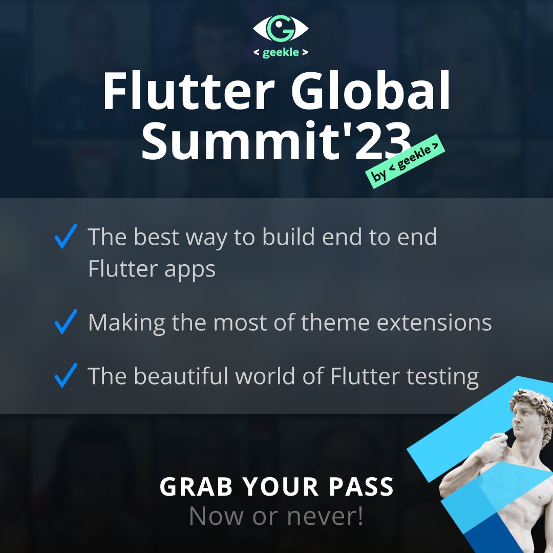 FlutterSummit's tweet image. WE ARE LIVE! 🔥
⠀
Flutter Global Summit'23 is here and of course, your spot is reserved!
⠀
The schedule is:
👾 February 7 - Junior Track Start: 09:00 (UTC)
👾 February 8 - Senior Track Start: 09:00 (UTC)
P.S. You still have time to buy your ticket events.geekle.us/flutter23/