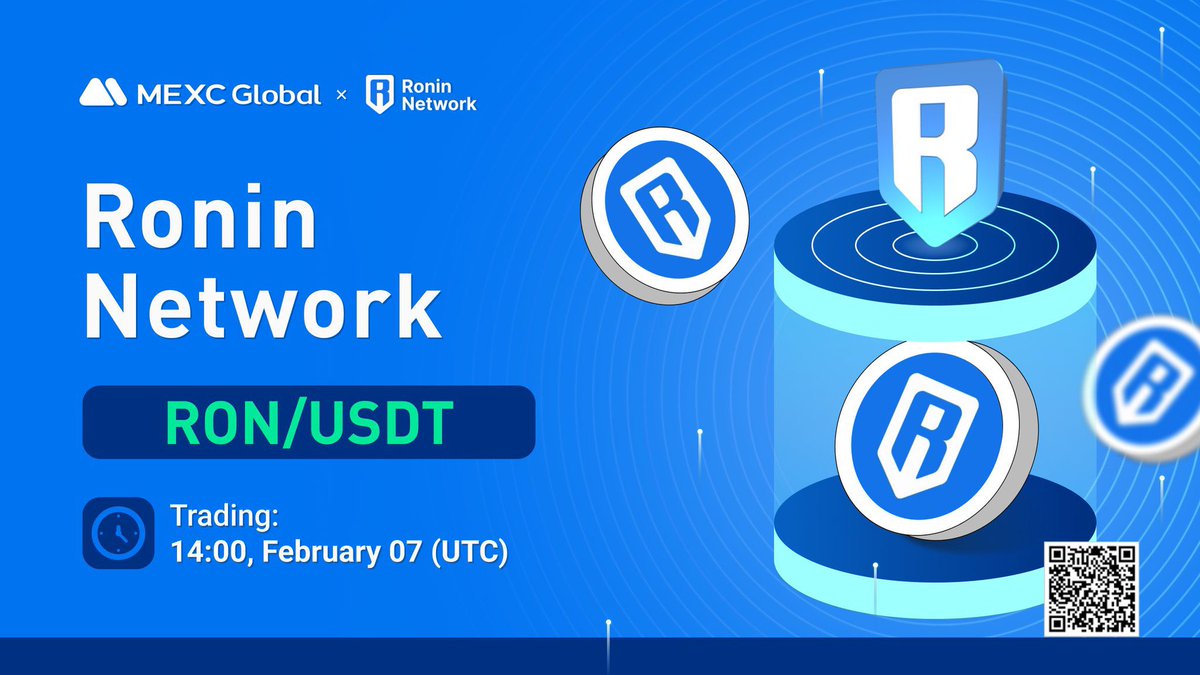 🚨MEXC new listings alert!

📈 $RON/USDT will list as a spot trading pair in the Innovation Zone at 14:00 on Feb 7 (UTC). <a href="/Ronin_Network/">Ronin</a>

$RON is the ecosystem token for the Ronin Blockchain.

Details: bit.ly/40ATEKX

#MEXC #RoninNetwork