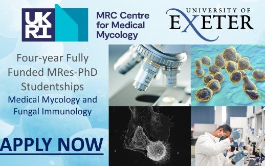 MRC Centre for Medical Mycology (@mrccmm) on Twitter photo APPLY now to our 4-year MRes-PhD Studentships in Medical Mycology and Fungal Immunology <a href="/MRCcmm/">MRC Centre for Medical Mycology</a>
<a href="/UofE_Research/">Research at Exeter</a> <a href="/uniofexeHLS/">University of Exeter Faculty of Health & Life Sci</a> <a href="/UoEBiosciences/">Exeter Biosciences</a>
Fully funded with a broad interdisciplinary training not available anywhere else in the world: exeter.ac.uk/study/funding/…
Deadline 14th Feb APPLY now to our 4-year MRes-PhD Studentships in Medical Mycology and Fungal Immunology <a href="/MRCcmm/">MRC Centre for Medical Mycology</a>
<a href="/UofE_Research/">Research at Exeter</a> <a href="/uniofexeHLS/">University of Exeter Faculty of Health & Life Sci</a> <a href="/UoEBiosciences/">Exeter Biosciences</a>
Fully funded with a broad interdisciplinary training not available anywhere else in the world: exeter.ac.uk/study/funding/…
Deadline 14th Feb