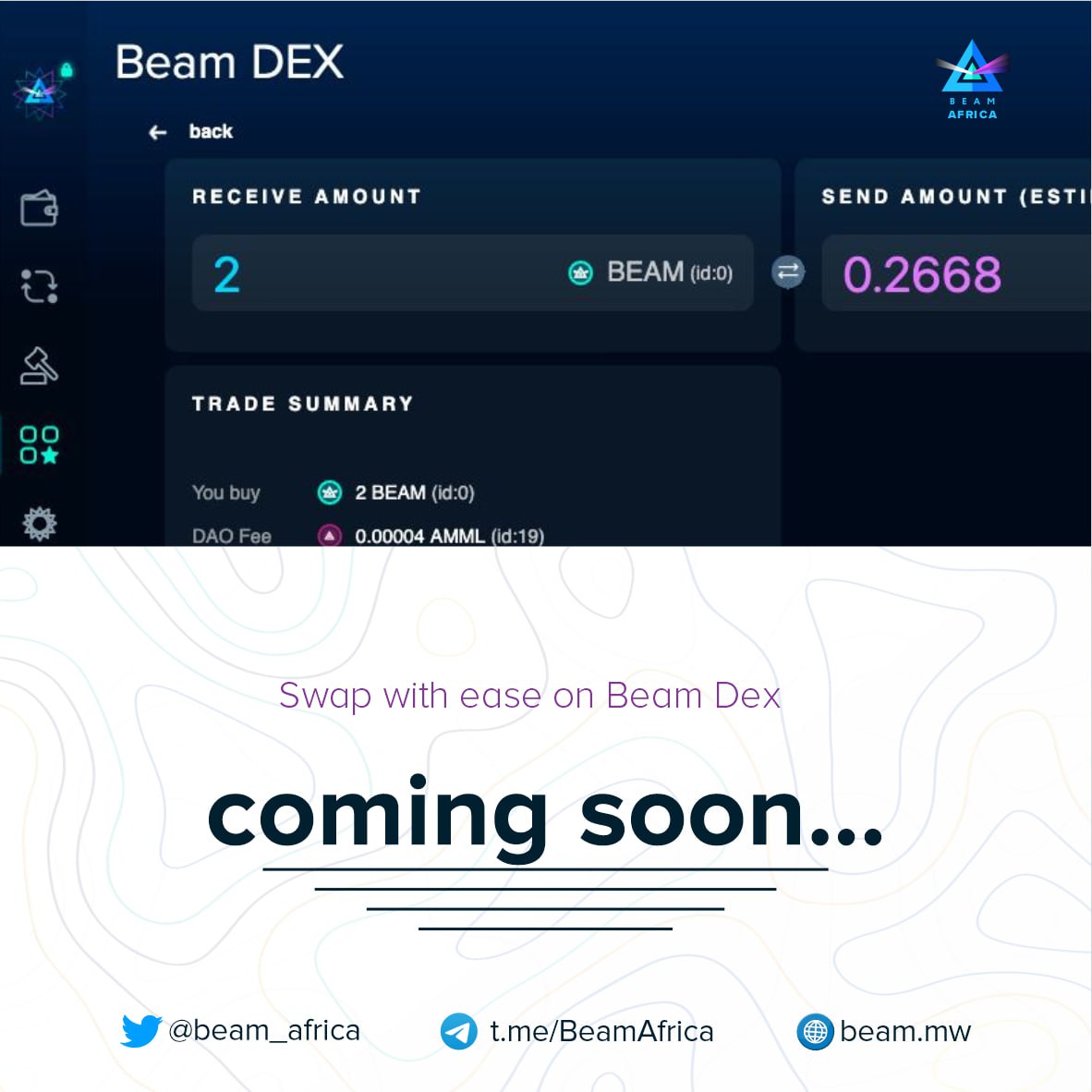 The <a href="/beamprivacy/">BeamPrivacy</a> team has got two huge releases coming up in the coming weeks! 

✅ Beam - Ethereum Bridge
✅ Beam DEX 

For full details of the new additions, check out the latest newsletter 
beamprivacy.substack.com/p/beam-2023-we…