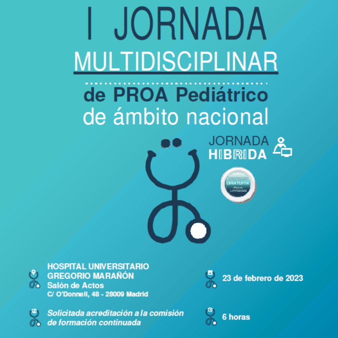 seipweb's tweet photo. #AgendaSEIP I JORNADA MULTIDISCIPLINAR de #PROA pediátrico de ámbito nacional. Organizada por @seipweb @sefh_ @GEFP_SEFH y #FEFH. Jornada DUAL: Online y en HOSPITAL GREGORIO MARAÑÓN. 23 de febrero 2023. 10:00- 18:00. Programa e inscripción aquí:
https://t.co/nteH7dnNCR https://t.co/2ZT7p7J0oz