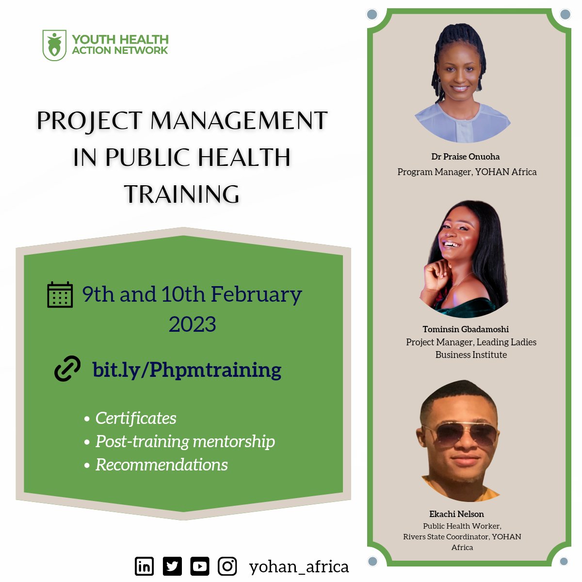 Project Management In Public Health.

Training commences in 2 days. Join now if  you have interest. 

bit.ly/PHPMtraining

#projectmanagement
#programmanagement
#globalhealth