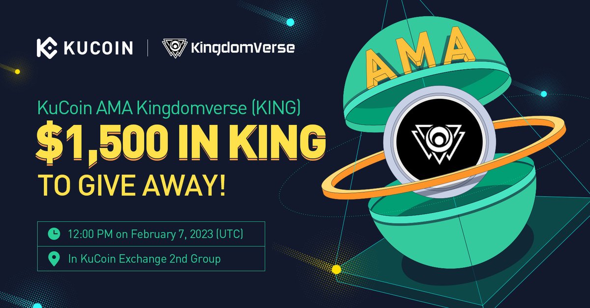 KuCoin (@kucoincom) on Twitter photo Join #KuCoin AMA with <a href="/Kingdomverse_/">Kingdomverse</a> in KuCoin Exchange 2nd Group!
⏰ 12:00 PM on February 7, 2023 (UTC)
$35 in KING each, 20 winners⤵️
🚀RT & follow <a href="/Kingdomverse_/">Kingdomverse</a> <a href="/kucoincom/">KuCoin</a>
🔗Join AMA venue t.me/KuCoin_Exchang…
📌Fill the form forms.gle/1Z2iZuws6432yg… Join #KuCoin AMA with <a href="/Kingdomverse_/">Kingdomverse</a> in KuCoin Exchange 2nd Group!
⏰ 12:00 PM on February 7, 2023 (UTC)
$35 in KING each, 20 winners⤵️
🚀RT & follow <a href="/Kingdomverse_/">Kingdomverse</a> <a href="/kucoincom/">KuCoin</a>
🔗Join AMA venue t.me/KuCoin_Exchang…
📌Fill the form forms.gle/1Z2iZuws6432yg…