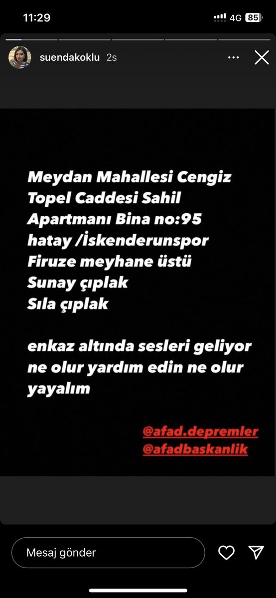 aaysealtug's tweet photo. @ahbapacil @haluklevent arkadaşımın ailesine ulaşamıyoruz https://t.co/rptehhvjKe