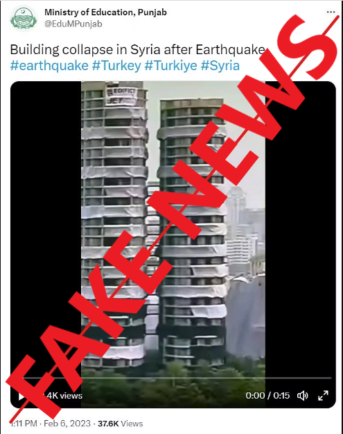 TrueNewsBengal's tweet photo. #FakeNewsAlert | Old video of building demolition from Noida passed off as visuals of #earthquake in Syria. >> https://t.co/A7zF9hMaH8 https://t.co/H9lErh9PZ7