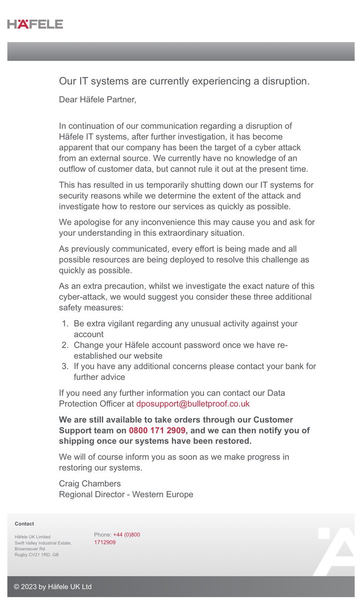 ⁦⁦<a href="/HafeleUK/">Häfele UK Ltd</a>⁩ Down for a while now any chance of an update? This seems worldwide.