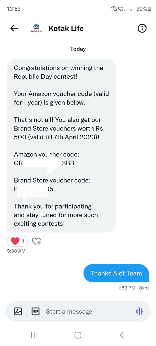 itsPriynkaM's tweet photo. Thank 🥳 you so much 🥳 🙏🏻 Team @Kotak_Life
Thanks Alot for sending the gratifications without delay.
#RepublicDayWeek #KotakLife #LifeInsurance
@p_pinky777 https://t.co/PAZQCNPHAt