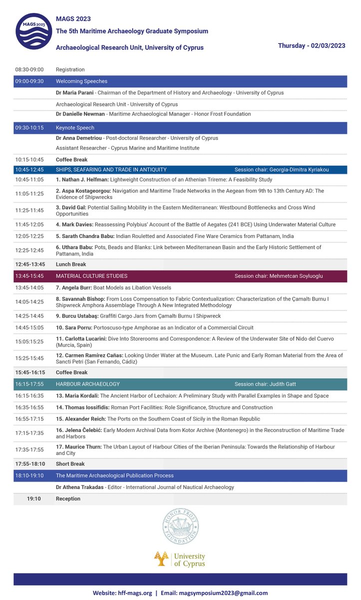 mags_symposium's tweet photo. The programme for the MAGS2023 is out!
You can now register to attend the conference in person, through our website (https://t.co/yfkJiWPnZE).  
The symposium is generously supported by the Honor Frost Foundation.  

#MAGS2023 @honor_frost @ARU_UCY #universityofcyprus https://t.co/MO7fE9Ab4G