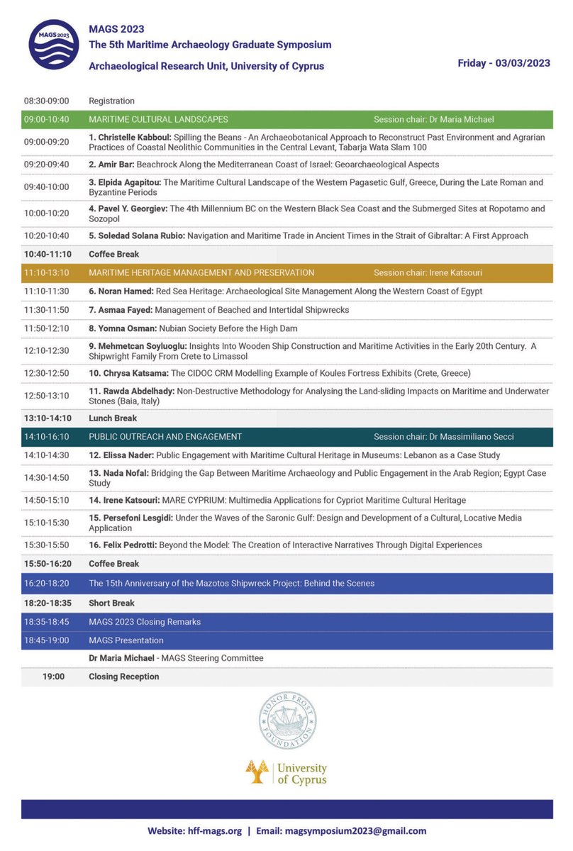 mags_symposium's tweet photo. The programme for the MAGS2023 is out!
You can now register to attend the conference in person, through our website (https://t.co/yfkJiWPnZE).  
The symposium is generously supported by the Honor Frost Foundation.  

#MAGS2023 @honor_frost @ARU_UCY #universityofcyprus https://t.co/MO7fE9Ab4G