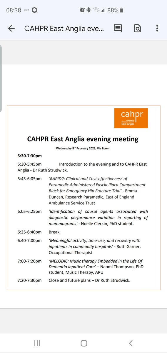 CAHPR East Anglia (@cahprangliaeast) on Twitter photo Looking forward to our research evening tomorrow. If any AHPs would like to receive the zoom link for the event please go to ...cahpreastanglia.org.uk/news/ Looking forward to our research evening tomorrow. If any AHPs would like to receive the zoom link for the event please go to ...cahpreastanglia.org.uk/news/