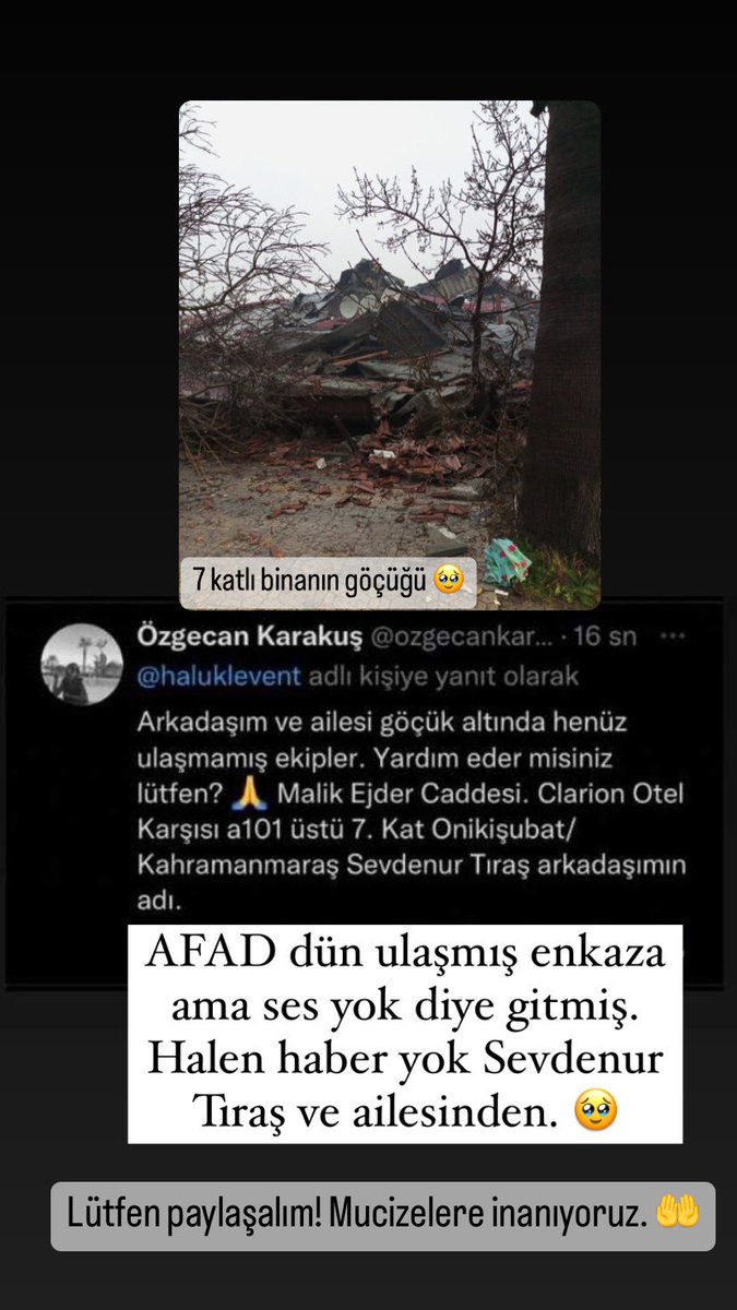 Zat_iNev's tweet photo. Lütfen sesimize ses olun; bir ses, bir haber verin. 🥹🤲
#AFAD #AFADKahramanmaras #deprem #yardım
@AFAD_Ankara @AFADBaskanlik @AFADKMaras @AFAD_gonullu https://t.co/9cYWEcyAmp