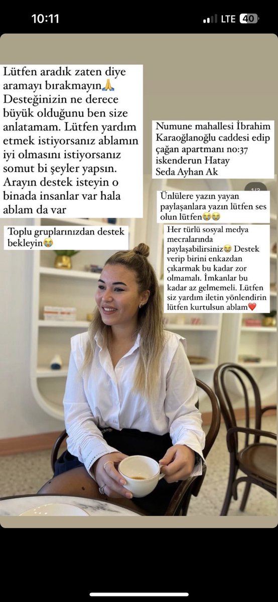 #sedaayhan YARDIM EDİN LÜTFEN SAATLER GEÇTİ@Ahbap_Adana <a href="/AFADHatay/">AFAD HATAY</a> @AKUT_Dernegi <a href="/haluklevent/">Haluk Levent ( Ahbap Ekibi )</a> <a href="/ahbap/">Ahbap</a>