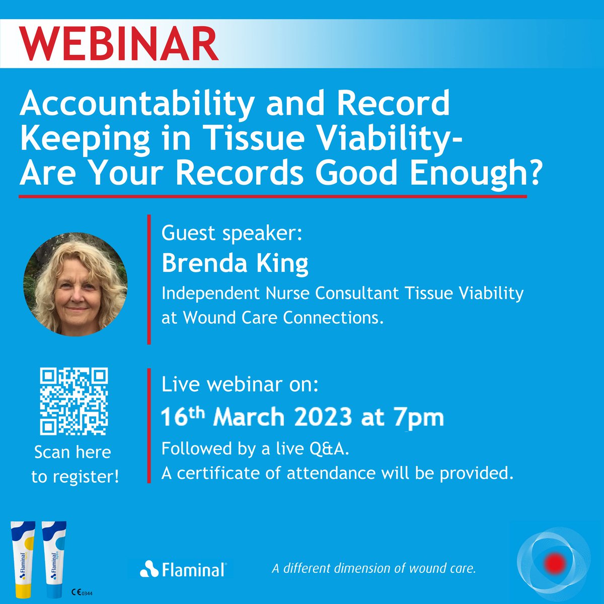 Flaminal® is back with another webinar! Taking place 16th March at 7PM, a FREE virtual learning event. Independent Nurse consultant in TV, Brenda King, will explore 'Accountability and Record Keeping in Tissue Viability- Are Your Records Good Enough?' bit.ly/3RISUPV