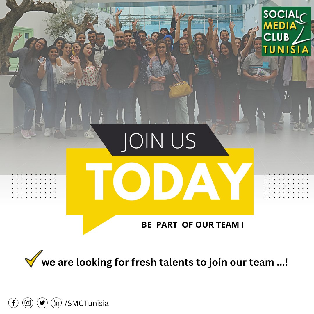 DMKBizerte's tweet image. Vous avez la chance de rejoindre l'équipe du Social Media Club Tunisia en tant que bénévole, une occasion pour approfondir vos connaissances et plusieurs opportunités s'ouvriront à vous.

w et on vous contactera dans les plus brefs délais. See less