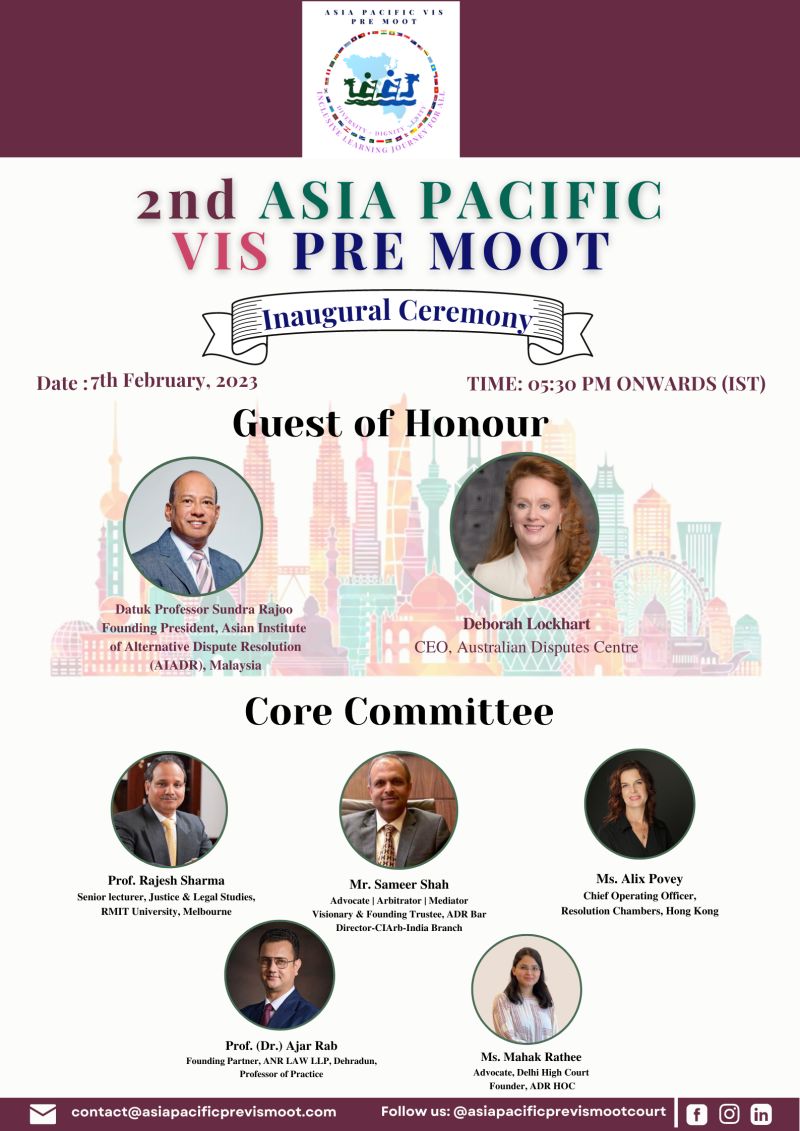 Join us for the highly anticipated inaugural ceremony of the 2nd Asia Pacific Vis Pre Moot! AIADR is proud to be a supporting partner and have our esteemed President Datuk Prof Sundra Rajoo as the guest of honor.
lnkd.in/gSfPSMRh