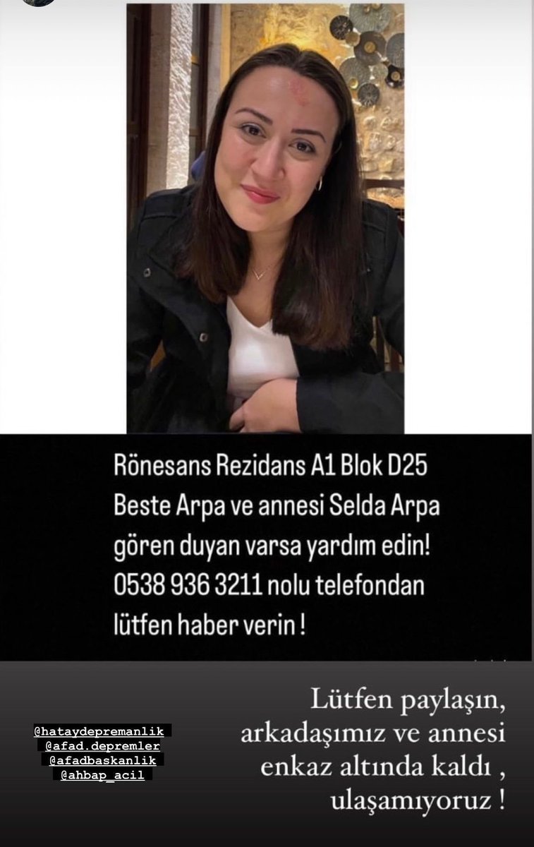 Lütfen paylaşalım, sitede yangın çıkmış, hala yardım gelmiyor <a href="/AFADBaskanlik/">AFAD</a> <a href="/DepremDairesi/">AFAD Deprem</a> <a href="/AFAD_gonullu/">AFAD Gönüllülük Sistemi</a> <a href="/ahbap_istanbul/">Ahbap İstanbul</a> <a href="/ahbap/">Ahbap</a> @AKUT_Dernegi  #deprem #hatay #yangın