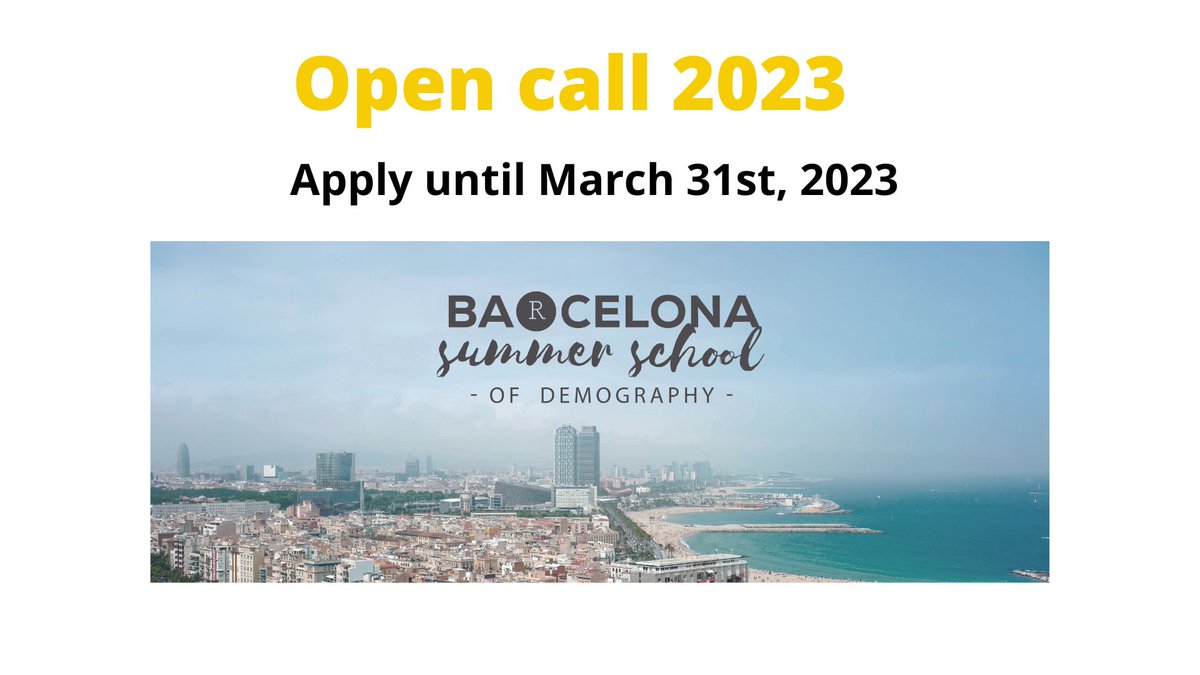 CED Barcelona (@cedemografia) on Twitter photo 📢 BSSD ALERT 📢
Open call for the 2023, 6th edition of BaRcelona Summer School of Demography-BSSD!!!
At the CED, campus <a href="/UABarcelona/">UABarcelona</a> on July 2023.
More info: bit.ly/40CjUEE
Application form: bit.ly/3I2uKMY
#rstats #demography #barcelona 📢 BSSD ALERT 📢
Open call for the 2023, 6th edition of BaRcelona Summer School of Demography-BSSD!!!
At the CED, campus <a href="/UABarcelona/">UABarcelona</a> on July 2023.
More info: bit.ly/40CjUEE
Application form: bit.ly/3I2uKMY
#rstats #demography #barcelona
