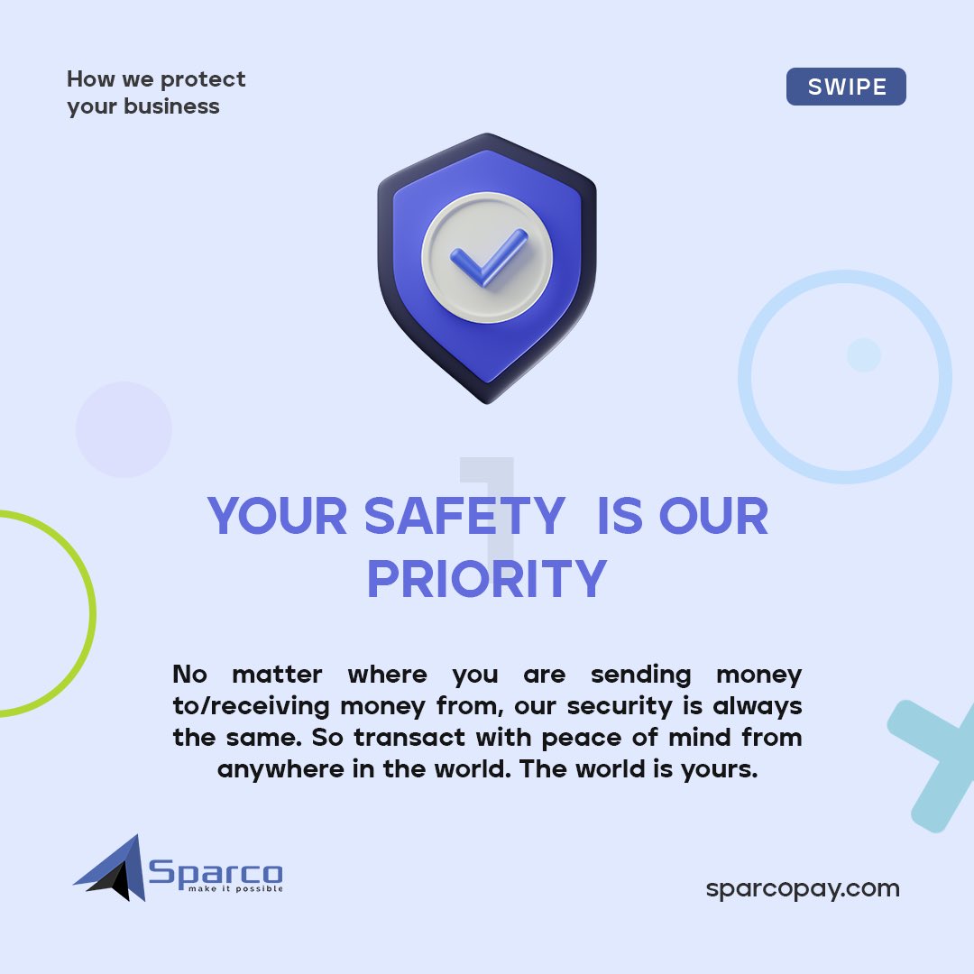 SparcoInc_'s tweet photo. Security is not just a buzzword at Sparco 🔐 

Rest assured that your information and money are in safe hands.

We are committed to the success of business 💯

#sparco #crossborderpayment #Nigeria #lagos #kano #africa #internationalpayment #import #export #naijabusiness https://t.co/Fn51r3DUUC