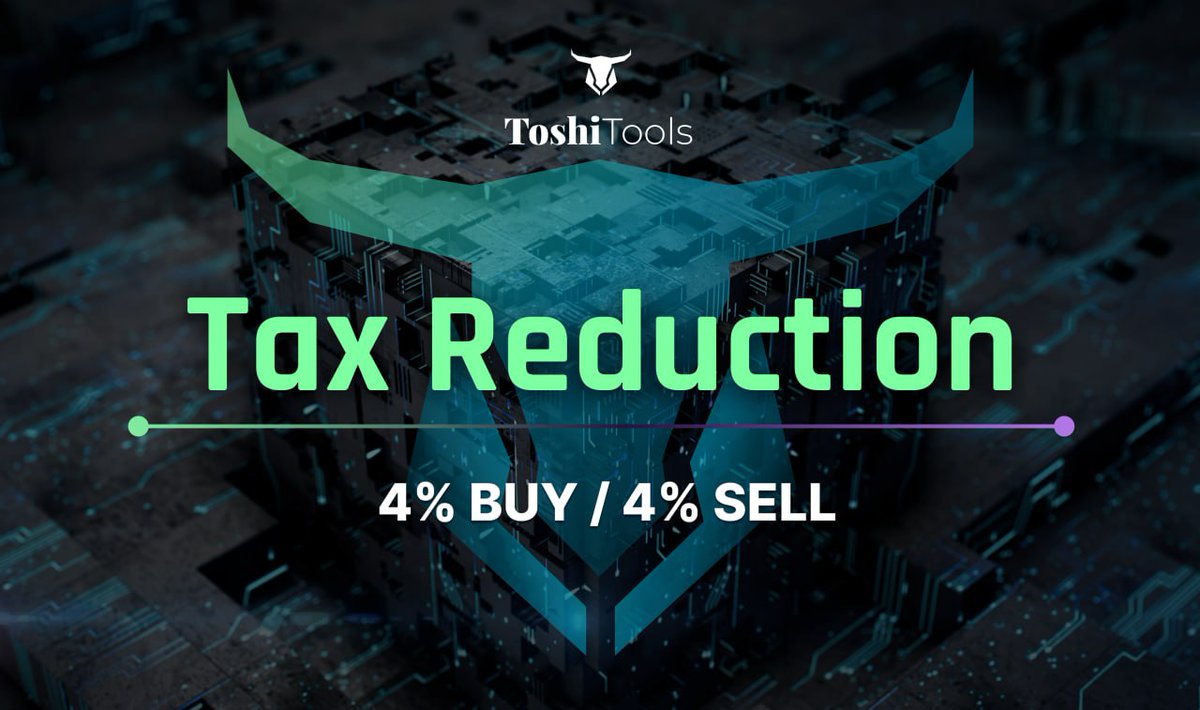 Toshians, the 0% buy tax event has ended! ⌛️

Moving forward, our taxes are now lowered from the orignal 6% to 4%!

To summarize:

4% BUY / 4% SELL

⚠️ Please adjust your slippage accordingly ⚠️

#ToshiTools $TOSHI
