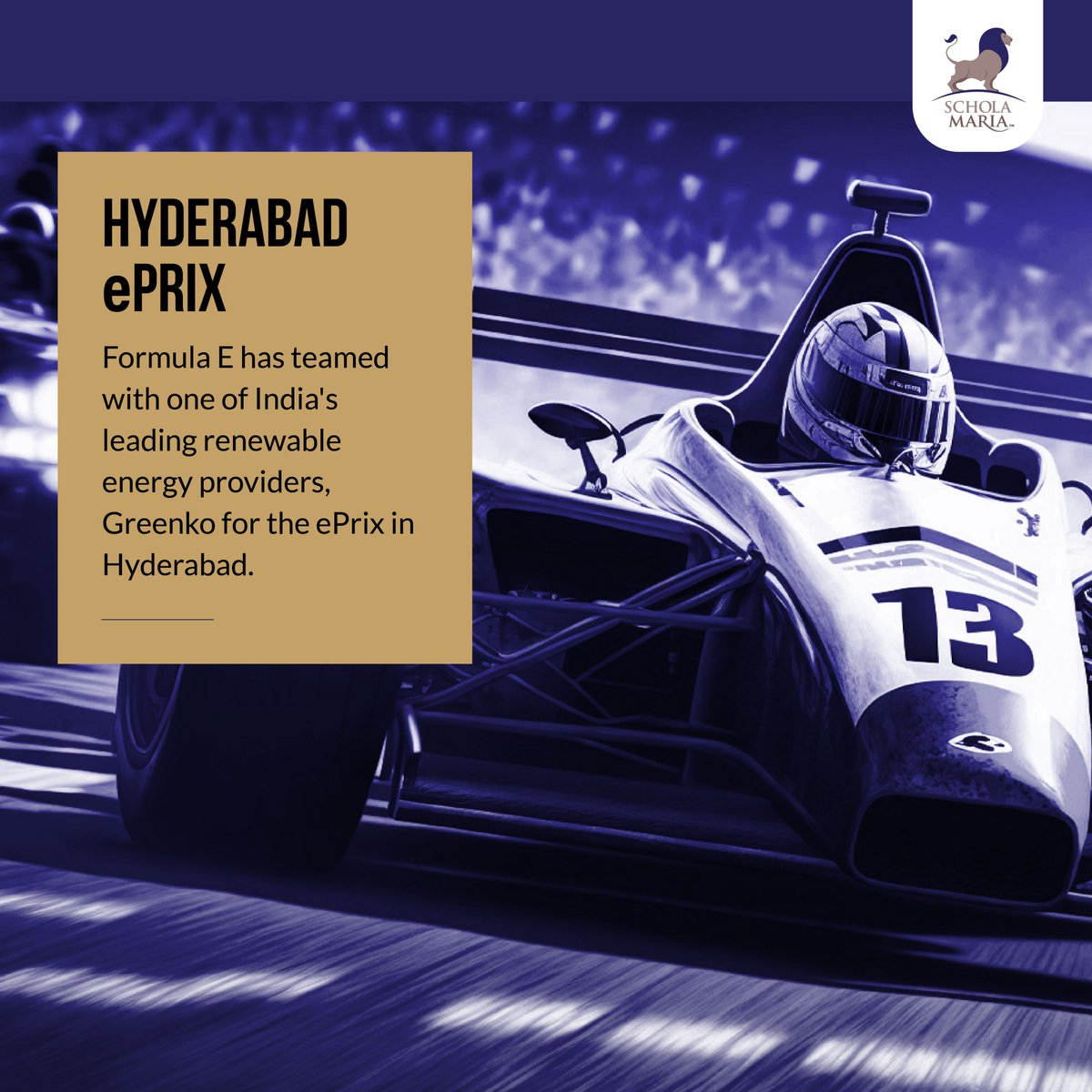 The Hyderabad ePrix will be a race of the single-seater, electrically powered Formula E race, to be held in Hyderabad, India. 
#FormulaE #MotorRacing #SportsSchool #ScholaMaria