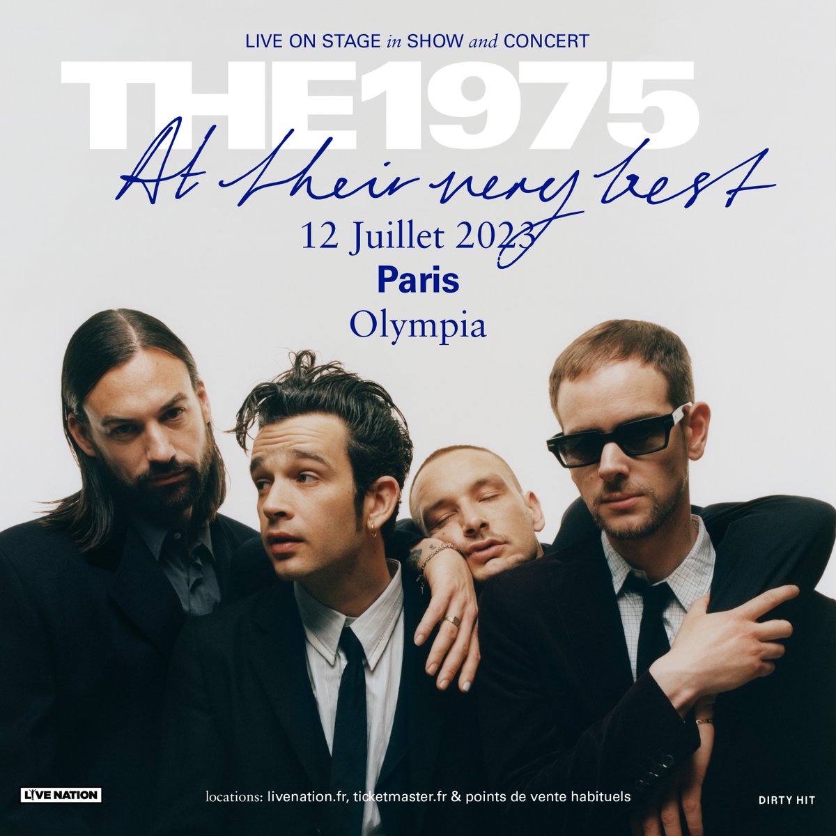 • ANNONCE •
Pour leur tournée “At Their Very Best”, <a href="/the1975/">The 1975</a> sera sur la scène de l'Olympia ! Rendez-vous le 12 juillet prochain pour un concert inoubliable 📺🎸 Prévente Live Nation jeudi 9 février 10h et mise en vente vendredi 10 février 10h. 

🎟 ow.ly/XrKP50MLt20