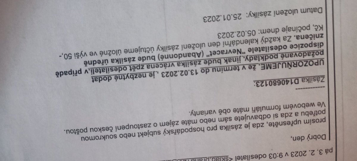 Medvjed's tweet photo. Nezavěšujte se. Vyčkejte, nebo nám napište. To je jedno, že od 25. ledna mi pošlete email, prvního února dopis a na každý můj pokus o odbavení mi odpovíte nějakým dotazem z formuláře, který už jsem 4x vyplnil. Pohoda, však už vám účtujeme 50 korun skladného denně. #CPOST https://t.co/JrAMjx5HLQ
