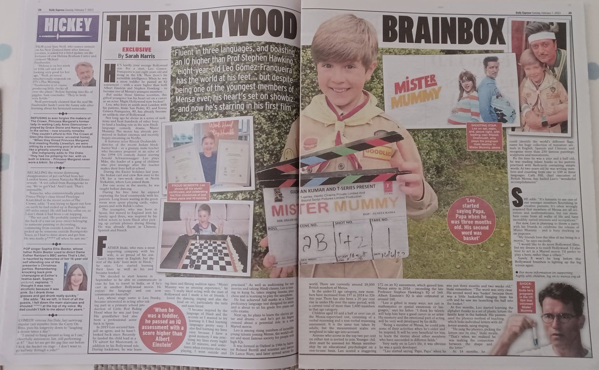 I enjoyed interviewing Leo Franky for the @Daily_Express today - he became Mensa's youngest member at two-and-a-half. Now eight, he has a starring role in Bollywood movie #MisterMummy @netflix 👏👏 Thank you for the commission @MattNixson