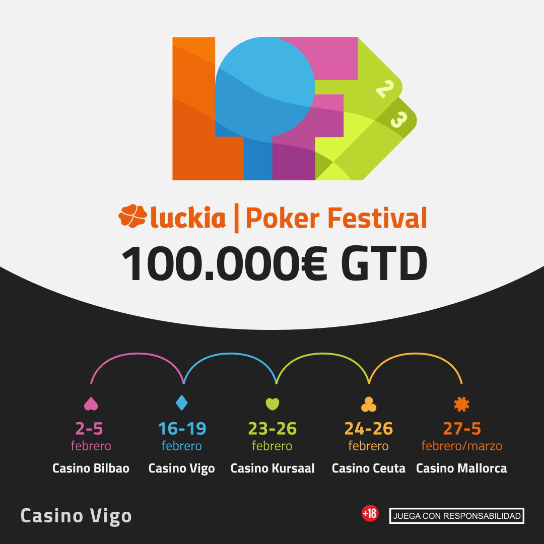 CasinoVigo's tweet photo. ¡¡Que ya no queda nada para el LPF Vigo!! 😱😱

👉Del 16 al 19 de febrero tienes una cita en Casino de Vigo para ganarte un puesto en la final de Mallorca 

Sigue a la cuenta del LPF y no te pierdas nada 😉 #LPF23 @LuckiaPokerFest https://t.co/sM6IimBmWg