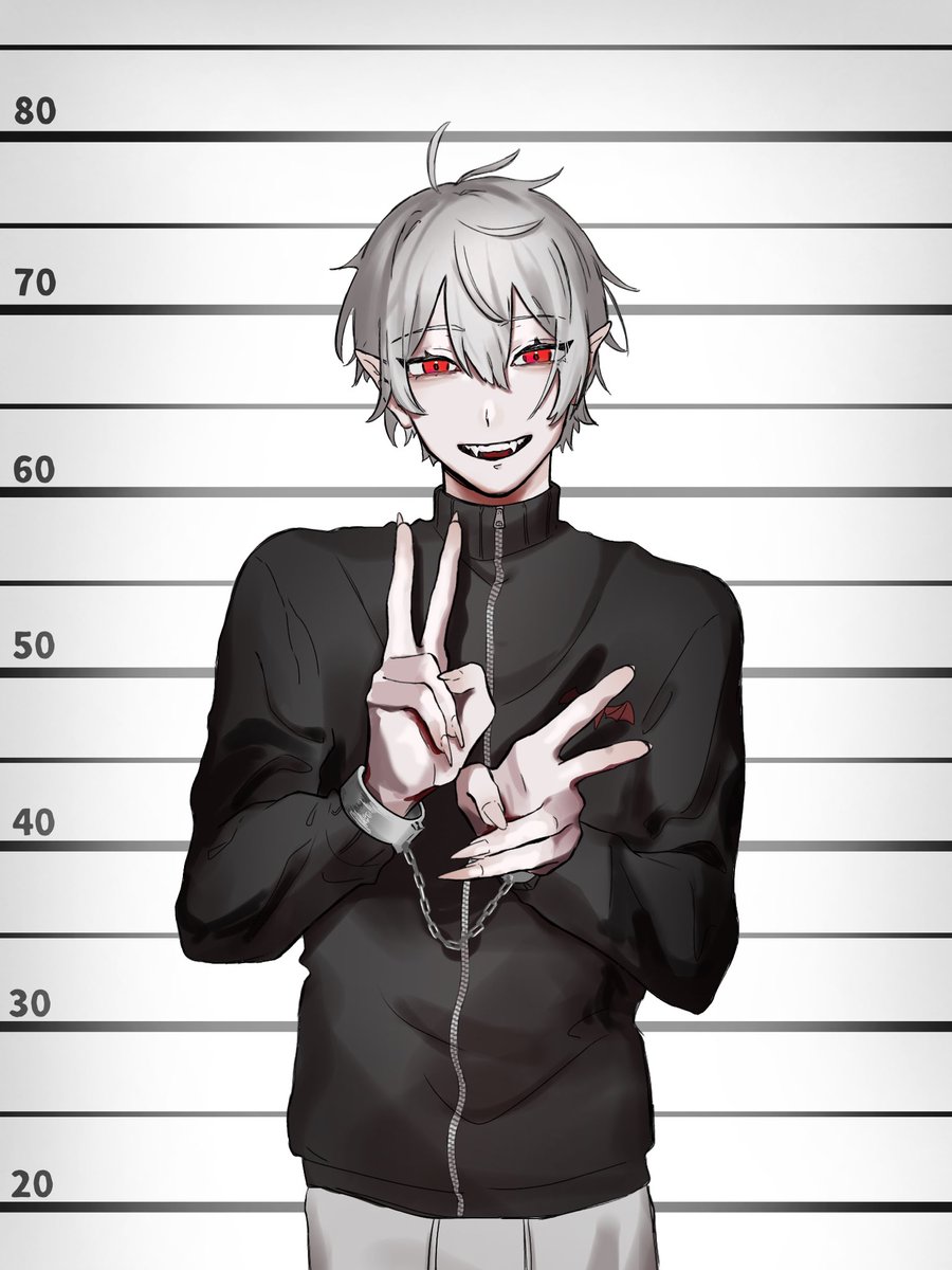 kuzuha (nijisanji) 1boy male focus red eyes pointy ears solo fingernails cuffs  illustration images