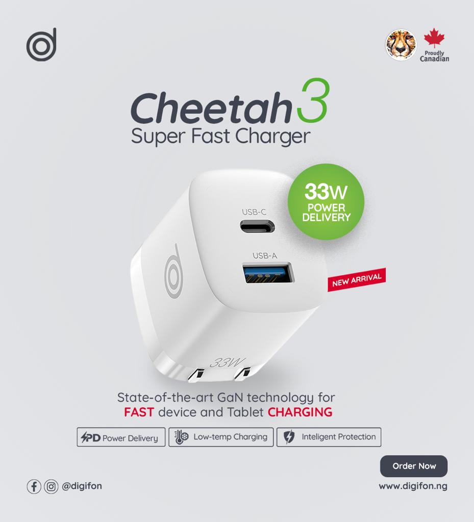 digifon_ng's tweet photo. #NewArrival Cheetah3 #GaNTech ultrafast charger charging up to 50% in 30minutes with smart power discharge to conserve your device battery life.

Compatible with High-End Phones - iPhone 11, 12, 12 Pro, 13, 13 Pro, 14, 14 Pro, iPad, iPad Pro, Samsung S10+, 20, 21, 22, 23 (⬇️) https://t.co/fzwCeU6xQ3