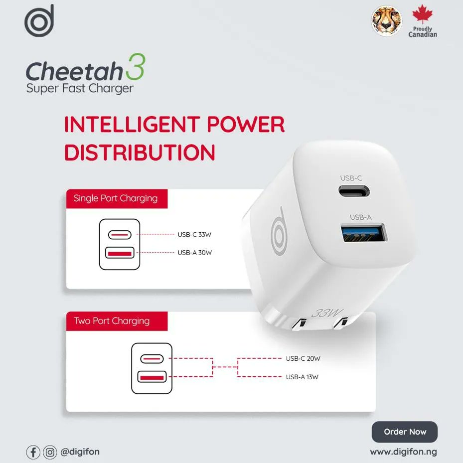 digifon_ng's tweet photo. #NewArrival Cheetah3 #GaNTech ultrafast charger charging up to 50% in 30minutes with smart power discharge to conserve your device battery life.

Compatible with High-End Phones - iPhone 11, 12, 12 Pro, 13, 13 Pro, 14, 14 Pro, iPad, iPad Pro, Samsung S10+, 20, 21, 22, 23 (⬇️) https://t.co/fzwCeU6xQ3