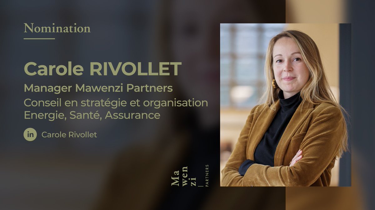 MawenziPartners's tweet photo. Félicitations Carole Rivollet, nommée Manager chez @MawenziPartners ! 👏
➡️ Elle accompagne aujourd'hui ses clients #santé, énergie et assurance dans leurs projets de croissance et la refonte de leur #BusinessModel ! 🚀
#MawenziTeam #conseil https://t.co/pcYh1hASMK