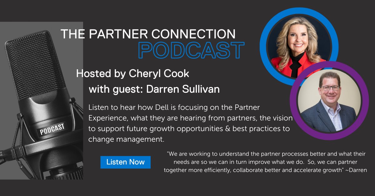 Listen to <a href="/darrenpsullivan/">Darren Sullivan</a> talk with <a href="/CookCherylS/">Cheryl Cook</a> about the importance of the partner experience, how his team is listening to partner feedback and thinking about the future. 

Take a listen, it's worth the 20 minutes: dell.to/3JO24IW

#IWork4Dell #ThePartnerConnection