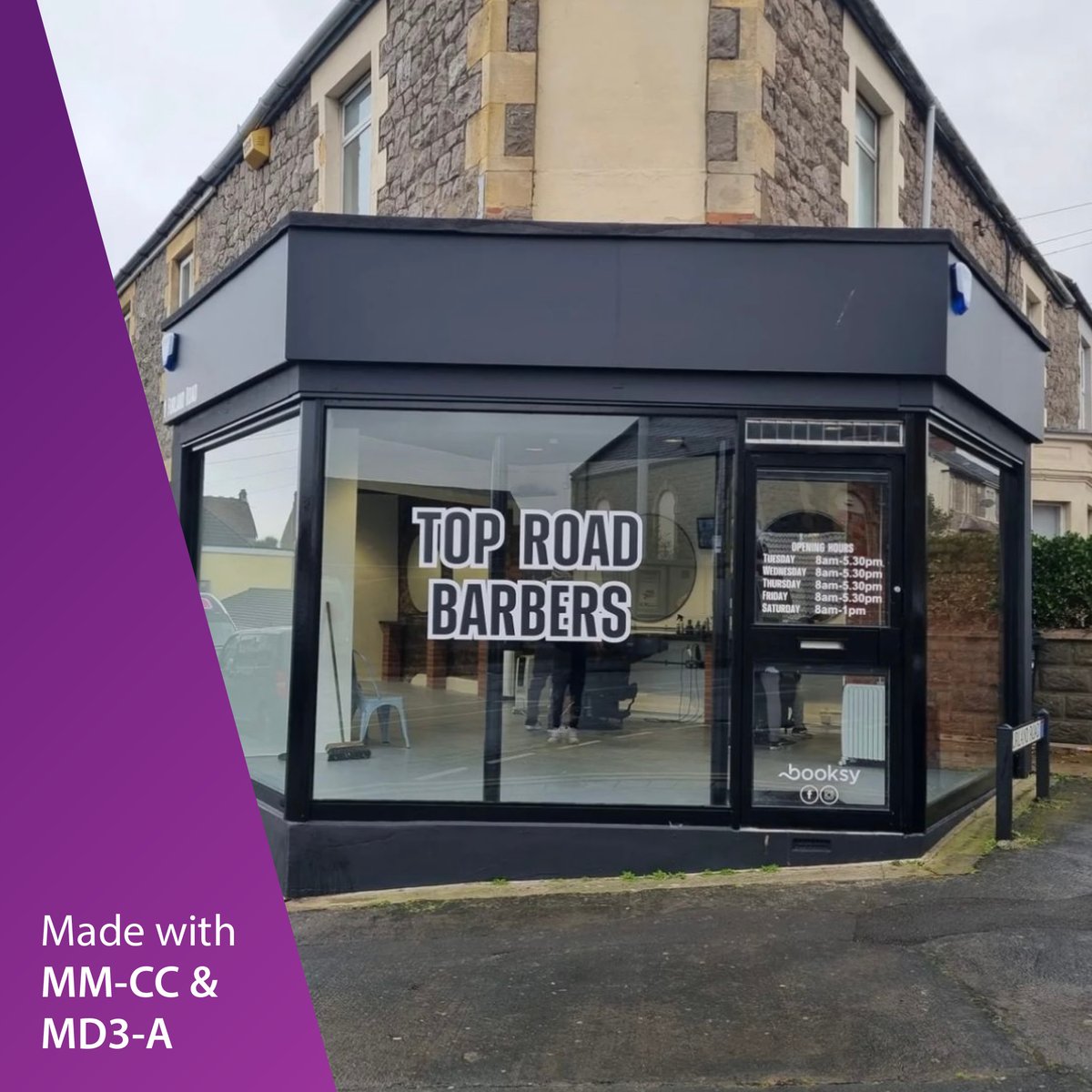 Metamarkuk's tweet photo. Simple colour scheme. Bold font. Job done! The SWD Design &amp; Print team used our MM-CC Series and MD3-A for this project for new barbers, Top Road #swddesignandprint #windowgraphics #windowvinyl #windowvinyldesign #metamarkuk #metamarkeverywhere https://t.co/if49pEaXmv