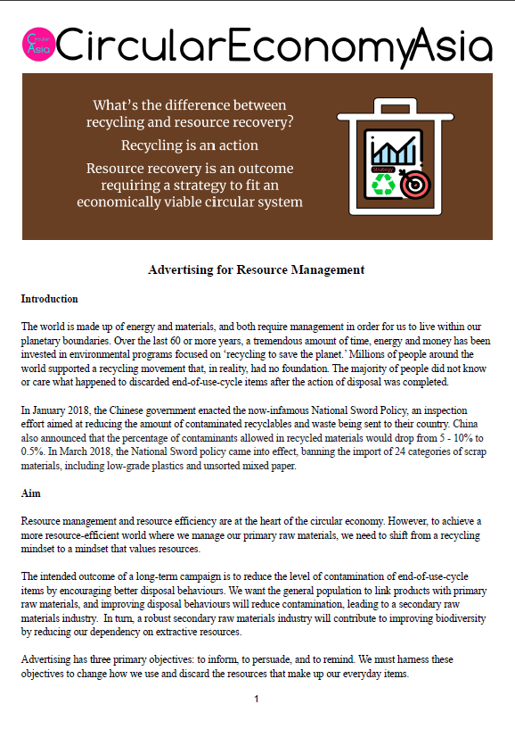 Dec 2022_Shifting from a recycling mindset to valuing end-of-use-cycle items as potential secondary raw materials is a big task. Because of how end-of-use-cycles items should be disposed of &amp; handled prior to reprocessing. I contacted the advertising industry. To date, no reply.