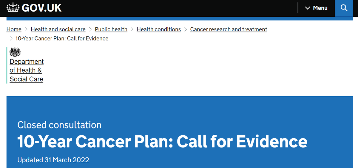 Last year the Government declared a ‘war on cancer’, but the promised #10YearCancerPlan has now been replaced by a Major Conditions Strategy.  

We support the call from #OneCancerVoice asking the government to address cancer patients’ needs now and, in the future (1/3)👇