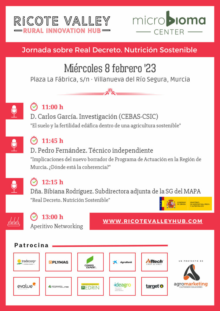 📅 Mañana en el #RicoteValleyHub tendremos una jornada sobre el RD de #NutriciónSostenible.

❓¿A qué agricultores aplica? ¿Quiénes están exentos? ¿Cuáles son sus principales obligaciones? 

📲 ¡Inscríbete ya! ricotevalleyhub.com/jornada-decret…