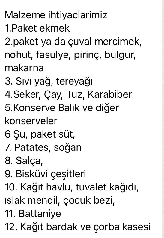 Değerli öğrencilerimiz ve kıymetli velilerimiz,
İstanbul İl Müdürlüğümüz tarafından deprem bölgesine (Kahramanmaraş) sıcak yemek hazırlamak ve dagitmak üzere  mutfak kurulacaktır. Yardımlarınızı saat: 09.00-19.00 saatleri arasında okulumuza ulaştırabilirsiniz.