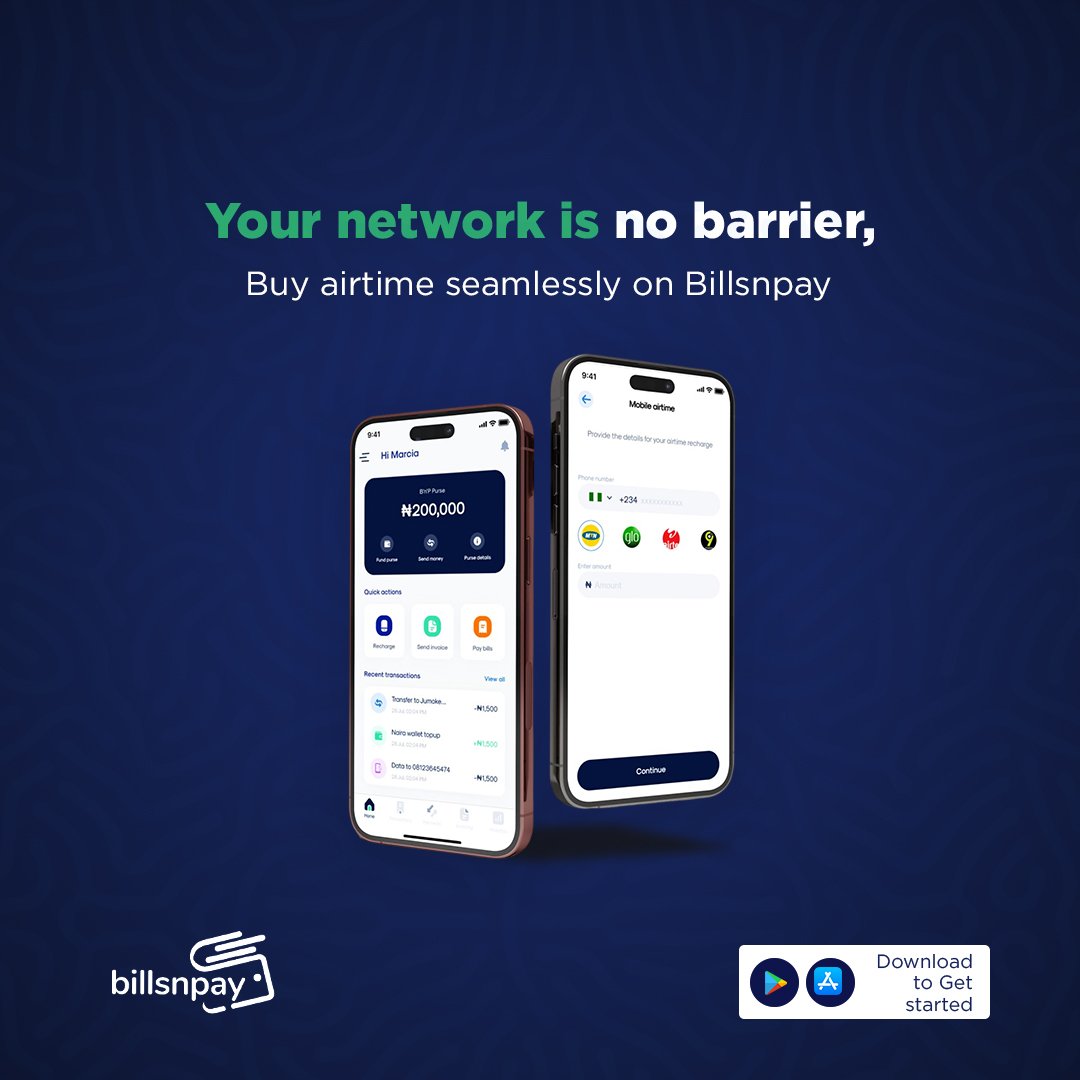 BillsnPayNg's tweet photo. Buy airtime from any of these network providers; MTN, Glo, 9Mobile and Airtel with ease.
To get started: visit https://t.co/MMBGJyBsa8 or download the app today.
@BillsnPayNg
#BillsnPay
#PaymentSolutions https://t.co/ydIwJGQKqw