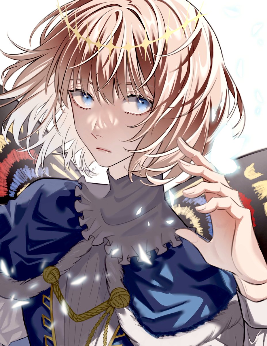 oberon (fate) 1boy male focus blue eyes solo fur trim bangs crown  illustration images