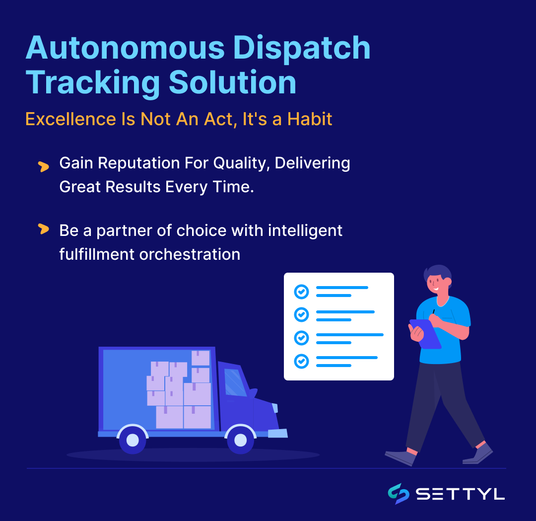 SettylCorp's tweet image. Excellence Is Not An Act; It&apos;s a Habit

Become the &quot;Partner of Choice&quot; with Intelligent Fulfillment Orchestration

ow.ly/BFva50MJs7F

#dispatchtracking #tracking #delivery #multicountrysupplychainsuite #lowcodeplatform
#settyl