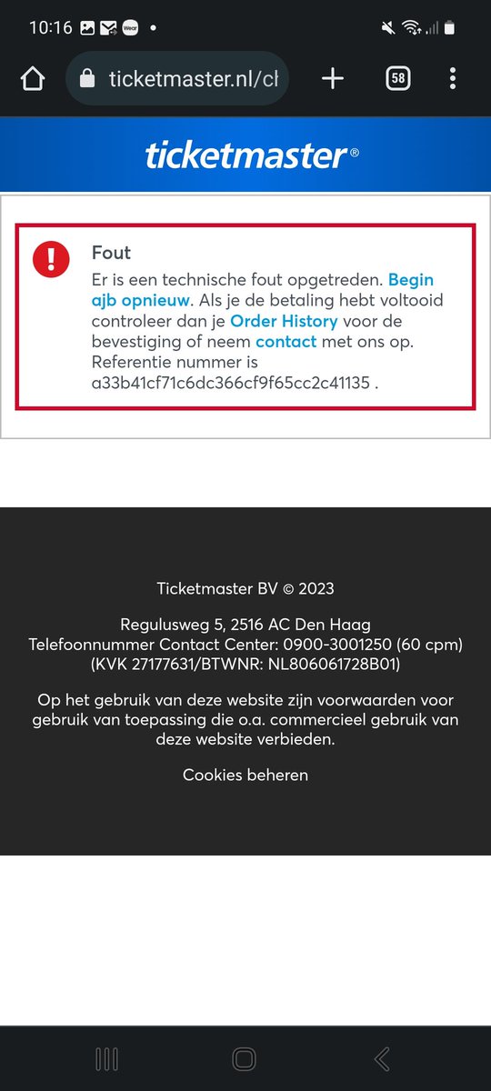 TalkBizzleToMe's tweet photo. @Ticketmaster_NL helaas kreeg ik een foutmelding toen ik de tickets heb gekocht...het geld is wel afgeschreven maar heb geen mail van de tickets en ze staan helaas ook niet in mijn account :( https://t.co/6jMnc2JbY5